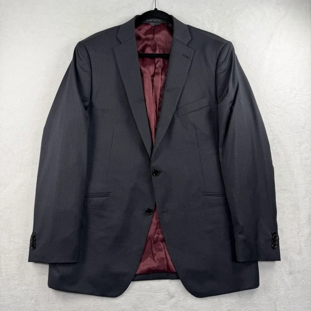 Indochino Suit Mens 44L Pants 36x29 100% Wool Career Houndstooth Blue Brown